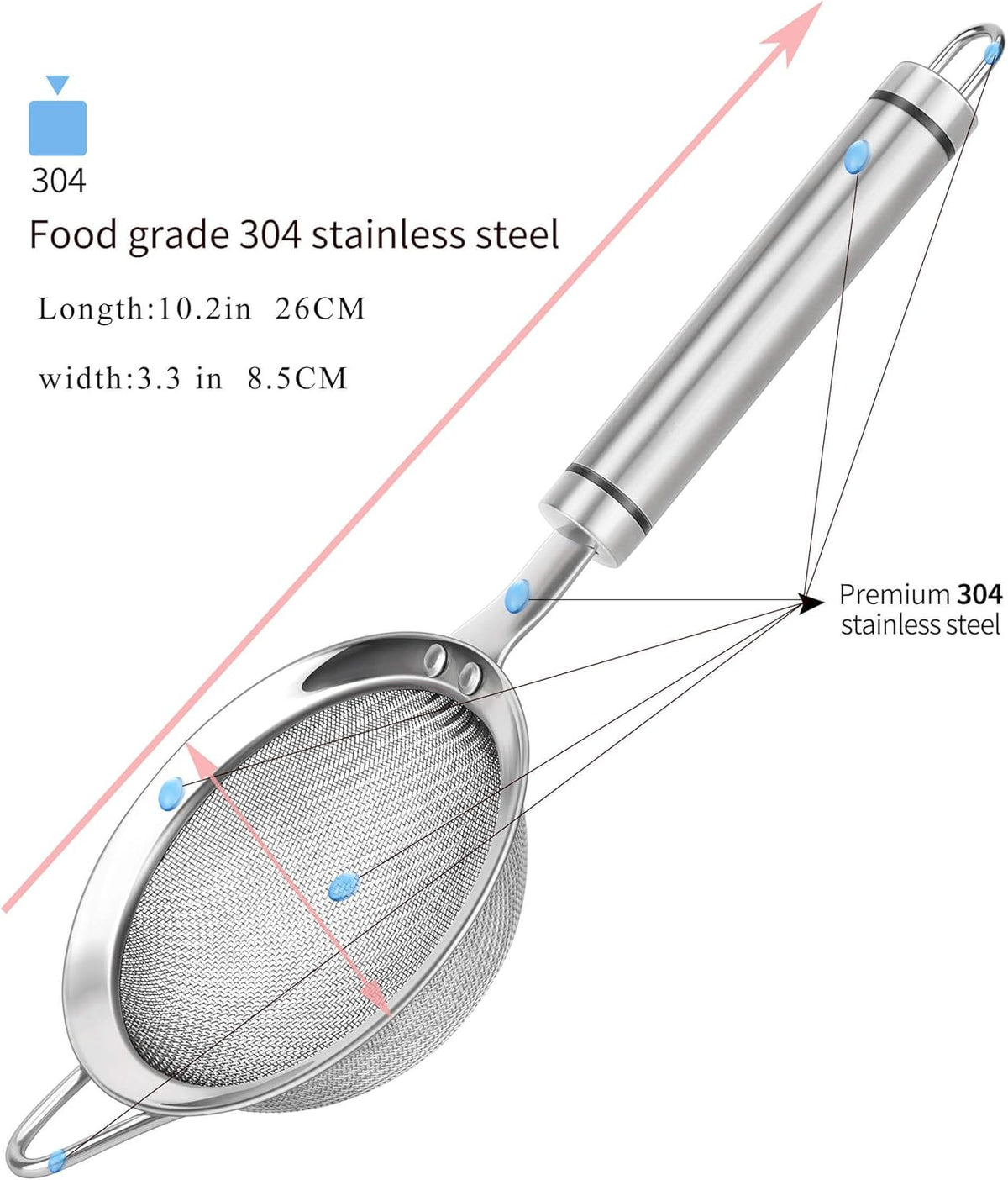 Fine Mesh Strainer with Handle Tea Sifter Stainless Steel Sieve