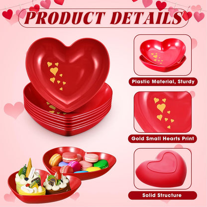 Reallnaive 6 Pcs 8.7 Inch Valentines Day Heart Shaped Plates Dessert Bowls Appetizer Plates Salad Bowls for Gift Valentine's Day Anniversary Party Supplies