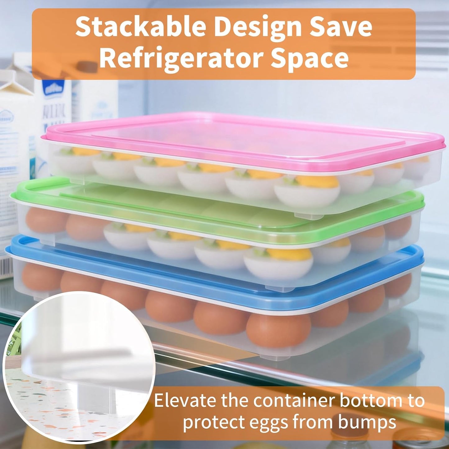 77L Deviled Egg Containers with Lid, (Set of 2), Plastic Egg Holder for Refrigerator for 48 Eggs, Clear Storage Deviled Egg Carrier Tray, Fridge Stackable Countertop Portable Egg Dispenser