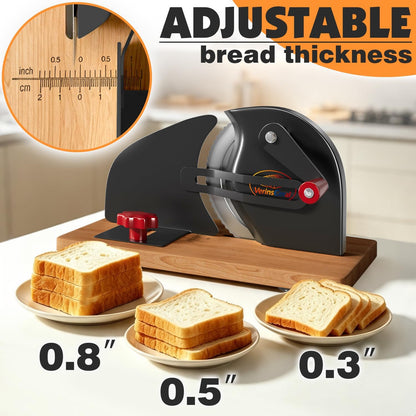 Manual Adjustable Bread Slicer Bread Cutter for Homemade Sourdough Slicer, Suction Cup Bottom, with Scale Line Plate and Food Clip and Plate(White)