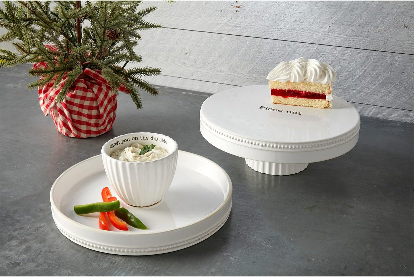 Mud Pie Reversible Cake Stand and Chip and Dip Platter, White, 11" dia