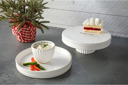 Mud Pie Reversible Cake Stand and Chip and Dip Platter, White, 11" dia