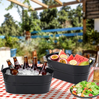 3 Pack 15.3" x 9" x 6" Yellow Metal Galvanized Tub with Handles, 3 Gallon Large Beverage Tubs for Parties, Beer, Wine, and Cocktails, Rust-Proof and Durable Ice Buckets