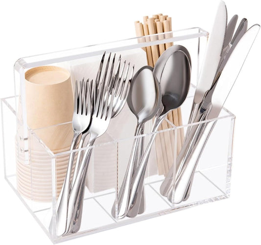 My Space Organizers Utensil Holder Organizer Silverware Caddy For Napkins Flatware Cutlery Spoon Fork Knife Plastic Acrylic Portable with Handle