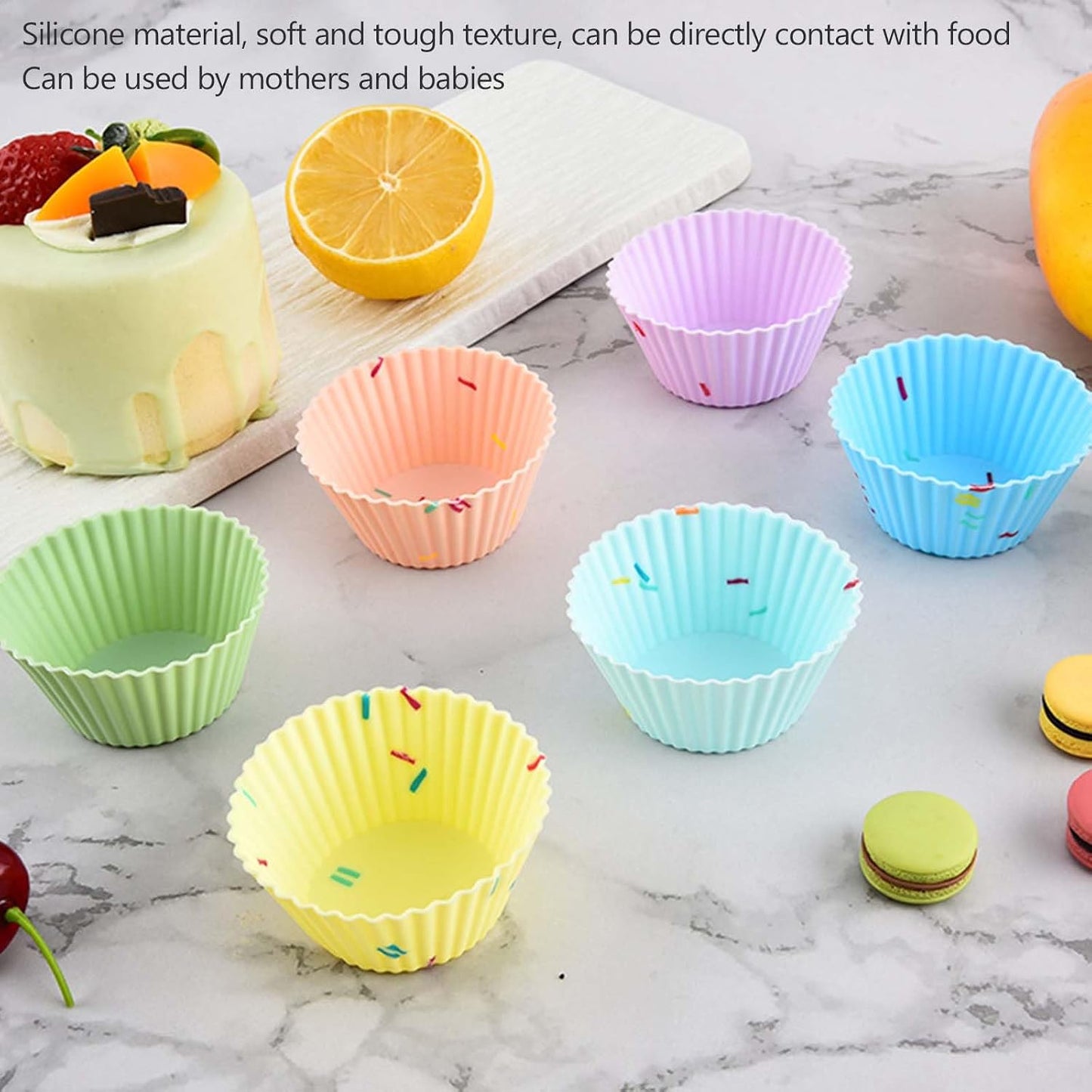 48 Pack Silicone Muffin Cups, Silicone Baking Cups, Muffin Liners, Reusable Cupcake Liners Nonstick, 9 Shapes Pastry Cake Molds Bento Lunch Box Dividers
