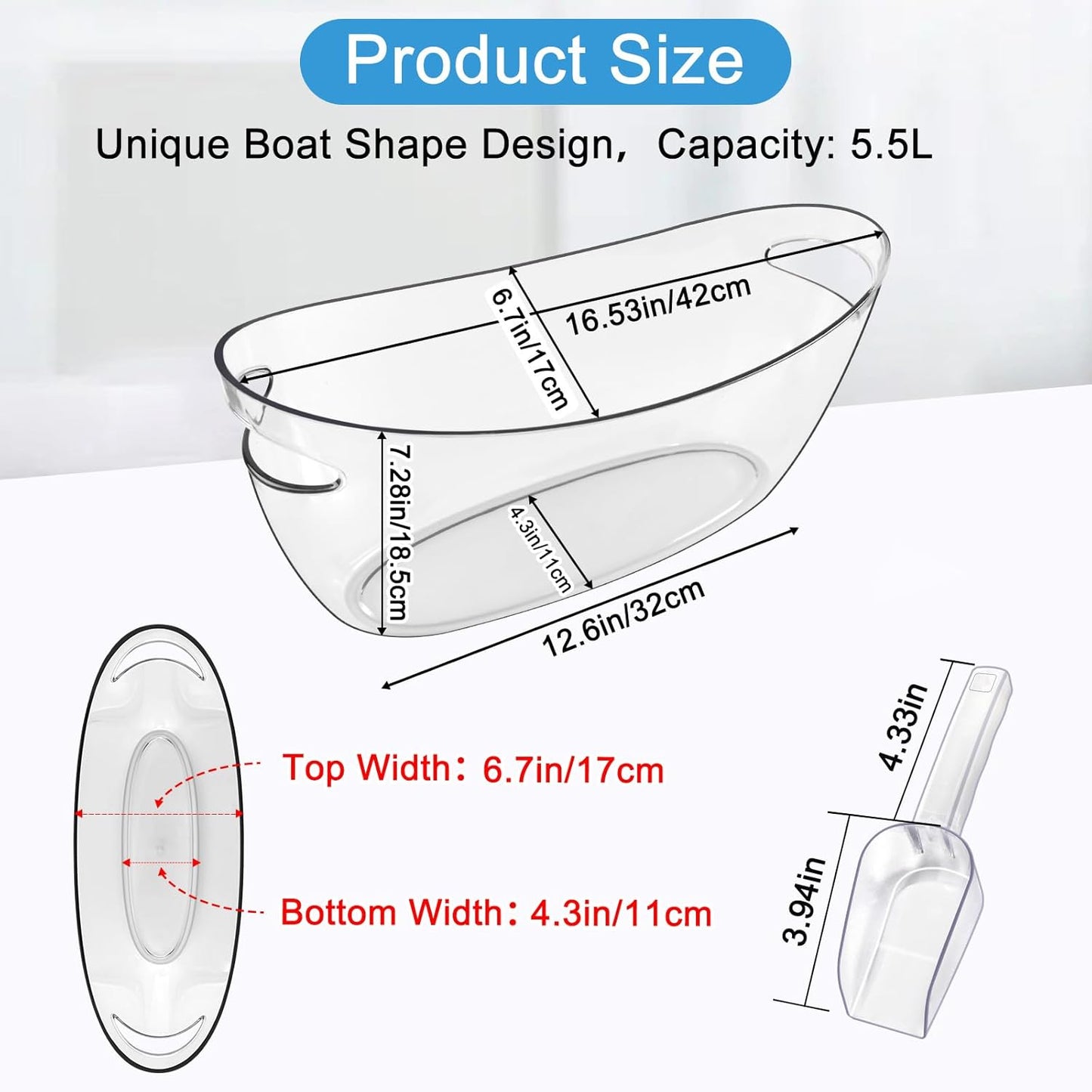 Ice Buckets for Parties 2 Packs,Portable Ice Bucket with Scoops, Thick Champagne Cooler,Drink Buckets for Cocktail Bar,Mimosa Bar Supplies,Beverage Tub Chiller for Wine,Beer (Clear, 5.5L)