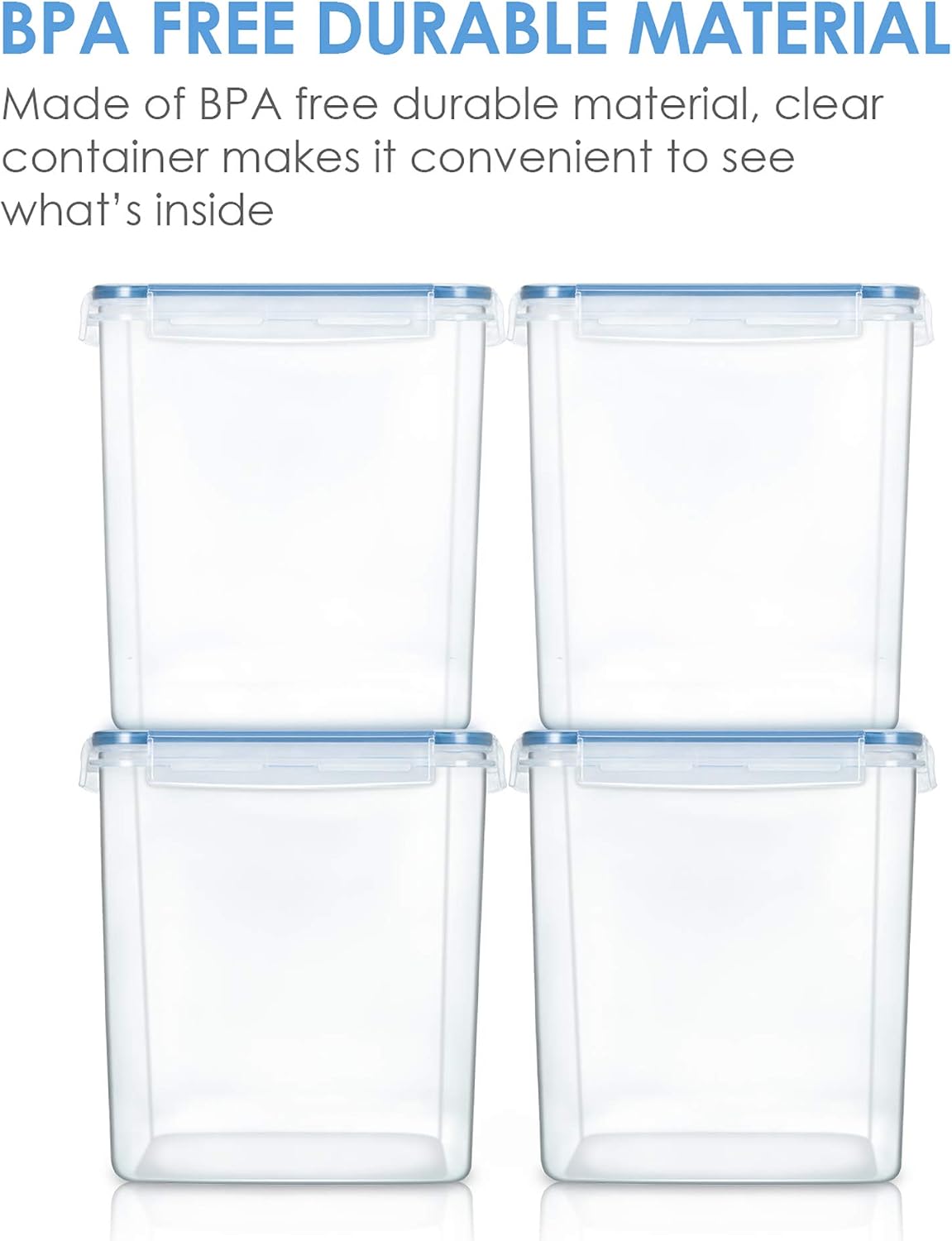 Vtopmart 4 PCS Large Food Storage Containers 5.2L / 175oz, 4 Pieces BPA Free Plastic Airtight Canisters for Flour, Sugar, Baking Supplies, Rice with Lids, 4 Measuring Cups and 24 Labels, Black