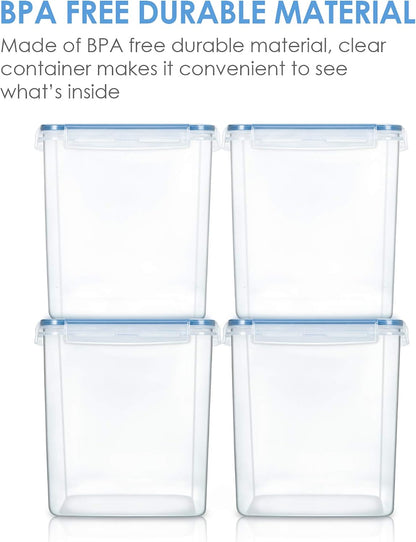 Vtopmart 4 PCS Large Food Storage Containers 5.2L / 175oz, 4 Pieces BPA Free Plastic Airtight Canisters for Flour, Sugar, Baking Supplies, Rice with Lids, 4 Measuring Cups and 24 Labels, Black