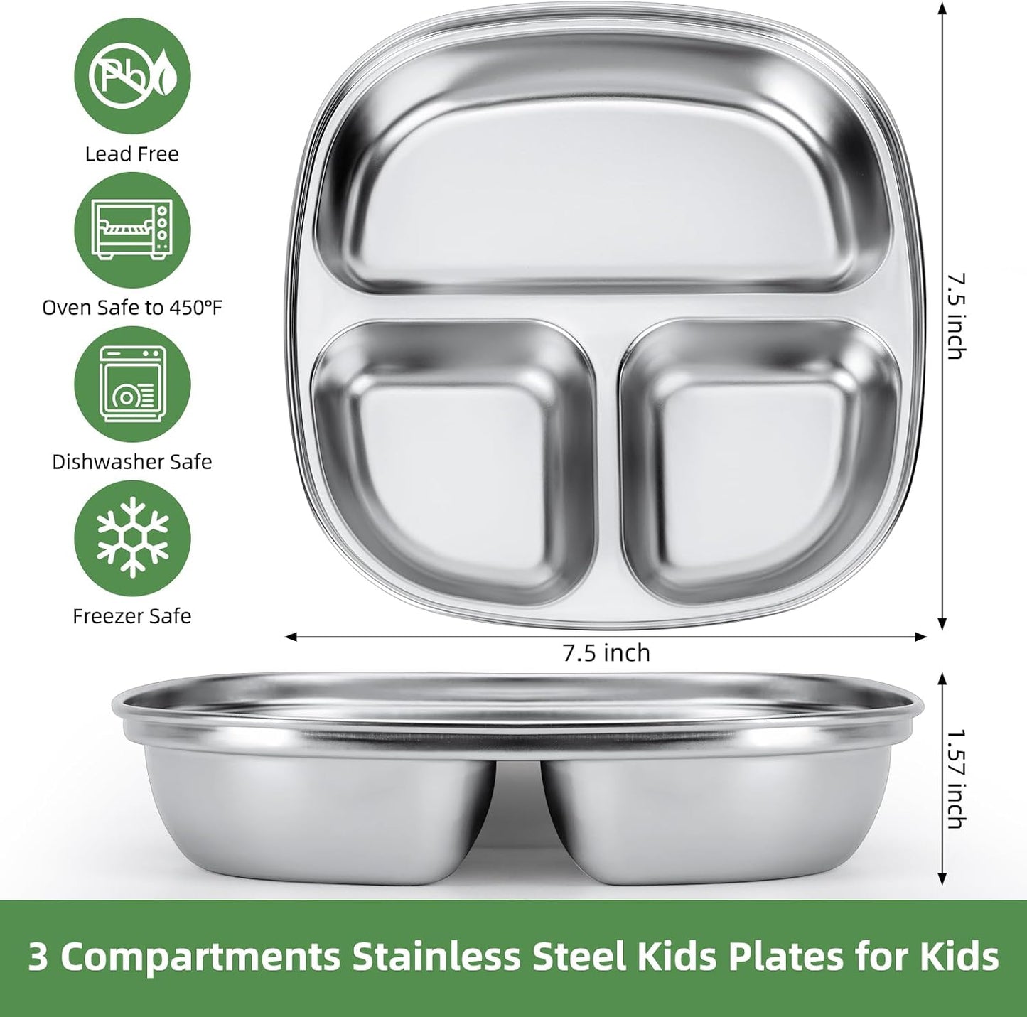 4 Pack Food Storage Containers Plates,Stainless Steel with lids containers,Portion Control Plate, Metal Lunch Tray Dishes,For Meal Prep,Fruit,Snack