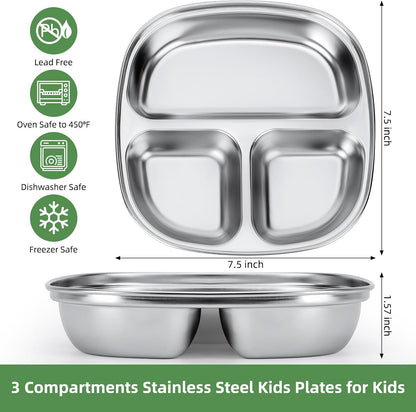 4 Pack Food Storage Containers Plates,Stainless Steel with lids containers,Portion Control Plate, Metal Lunch Tray Dishes,For Meal Prep,Fruit,Snack