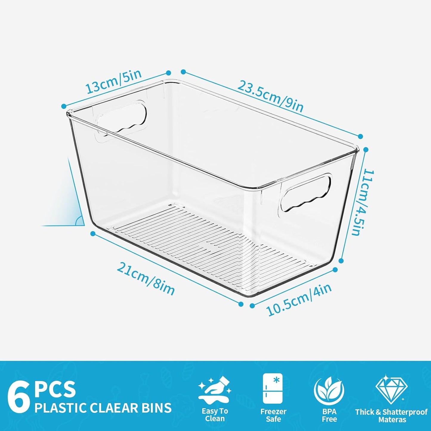 Clear Plastic Storage Bins, 4-Pack Stackable Pantry Organizers and Storage Containers for Kitchen, Fridge, Cabinet and Closet Organization - Home Essentials