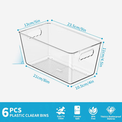 Clear Plastic Storage Bins, 4-Pack Stackable Pantry Organizers and Storage Containers for Kitchen, Fridge, Cabinet and Closet Organization - Home Essentials