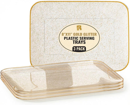 R-kay 3 Pack White Plastic Serving Trays for Party - Rectangular, 8 by 11 in, Heavy Duty Dessert Trays for Food