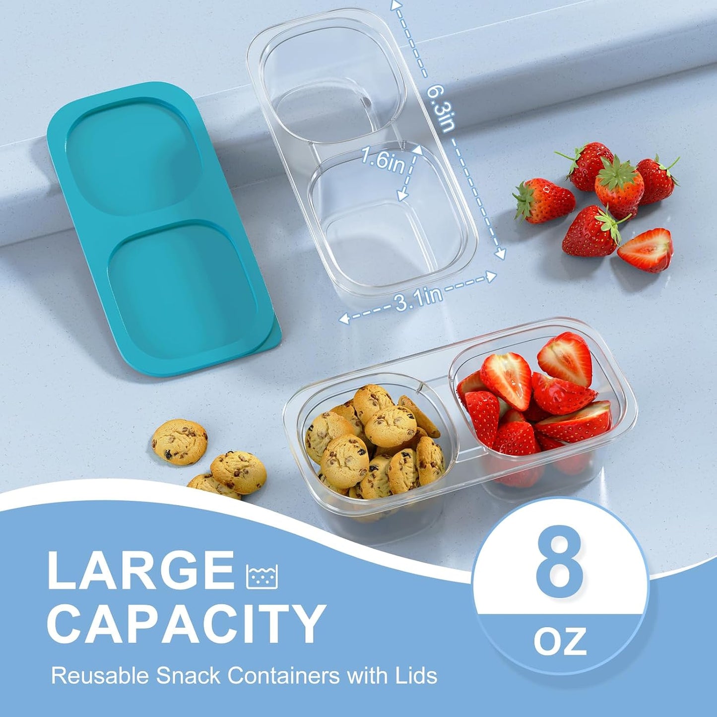 Snack Pack Containers for Kids, 5 Pack Reusable Snack Containers with Lids, 2 Compartment Small Bento Snack Box, BPA-Free, Lunchbox Accessories for Travel