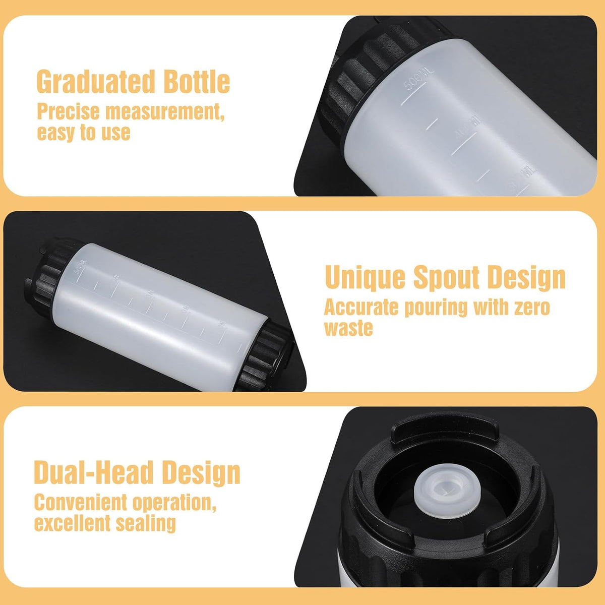 2 Pcs 16 oz Inverted Squeeze Bottles, Valve Condiment Dispenser (Black)