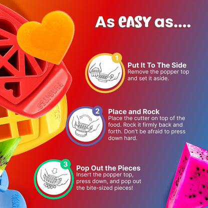 FUNBITES Crustless Sandwich Cutter for Kids Lunch, Uncrustable Sandwich Cutter (6-piece set), Bite-Size Food Cutter for Toddlers, Bento Box Accessories, Dishwasher Safe, Squares/Hearts/Triangles 3pk