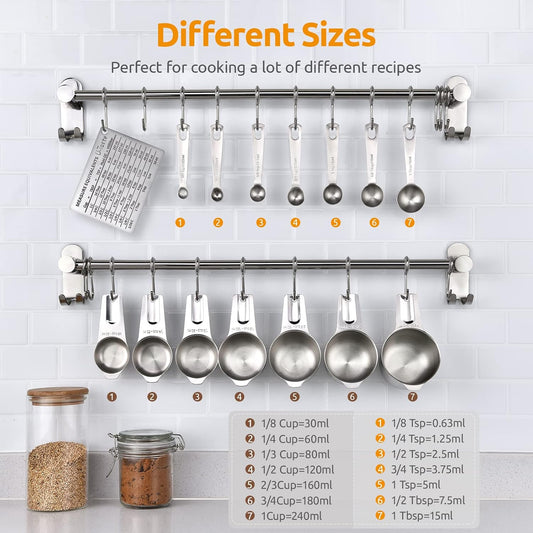 Measuring Cups, U-Taste Magnetic Measuring Cups and Spoons Set of 13 in 18/8 Stainless Steel: 7 Measuring Cups and 5 Measuring Spoons with 1 Professional Magnetic Measurement Conversion Chart