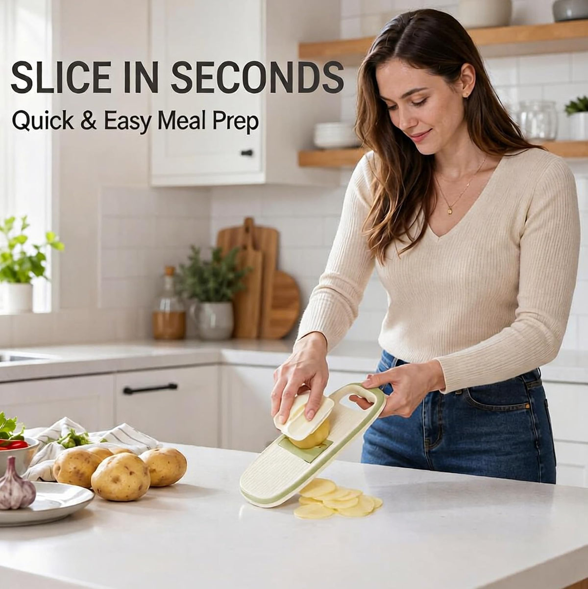 NACOLUS Handheld Mandoline Slicer for Kitchen,3 Blades with Hand Guard