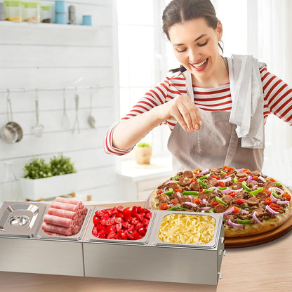 Pizza Topping Station for Pizza Oven Table, Stainless Steel Pizza Container with 6 Seasoning Containers with Lids, for Prepping Ingredients and Toppings, Oven Accessories Outdoor