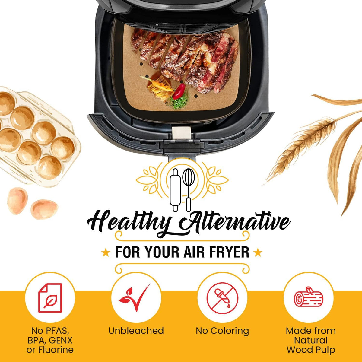 Bamboo Steamer Liners 8.5", 220 Pcs Air Fryer Parchment Paper Sheets