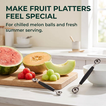 2Pcs Melon Baller Scoop, Stainless Steel Double Ended Headed Fruit Ice Cream Ball Spoon, DIY Fruit Platter Ball Tool Scooper for Watermelon/Ice Cream/Fruits/Sorbet/Meatball, Fruit and Vegetable Tools