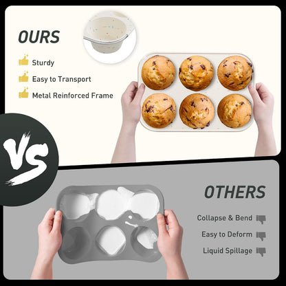 2 Pack 12 Cups Silicone Muffin Pan with Metal Reinforced Frame Regular Size Silicone Molds Cupcake Cake Baking Pans Cookie Baking Chocoflan Cupcake Mold Nonstick Muffin Tin Home Baking Supplies