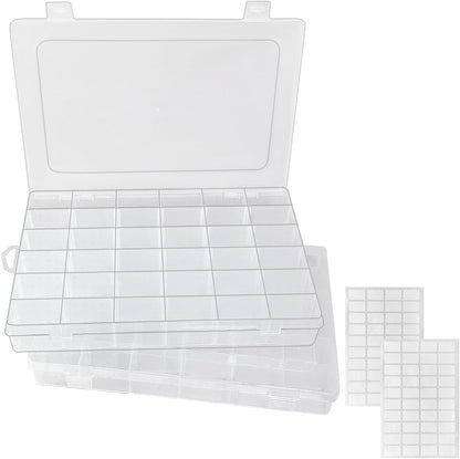 Guyuyii 4 Pack 36-Grid Plastic Clear Organizer Box with Adjustable Dividers | for Fishing Tackle, Craft, Jewelry Making, Diamond Painting, Beads, Earrings, Nail Art Supplies, Seeds, Small Hardware