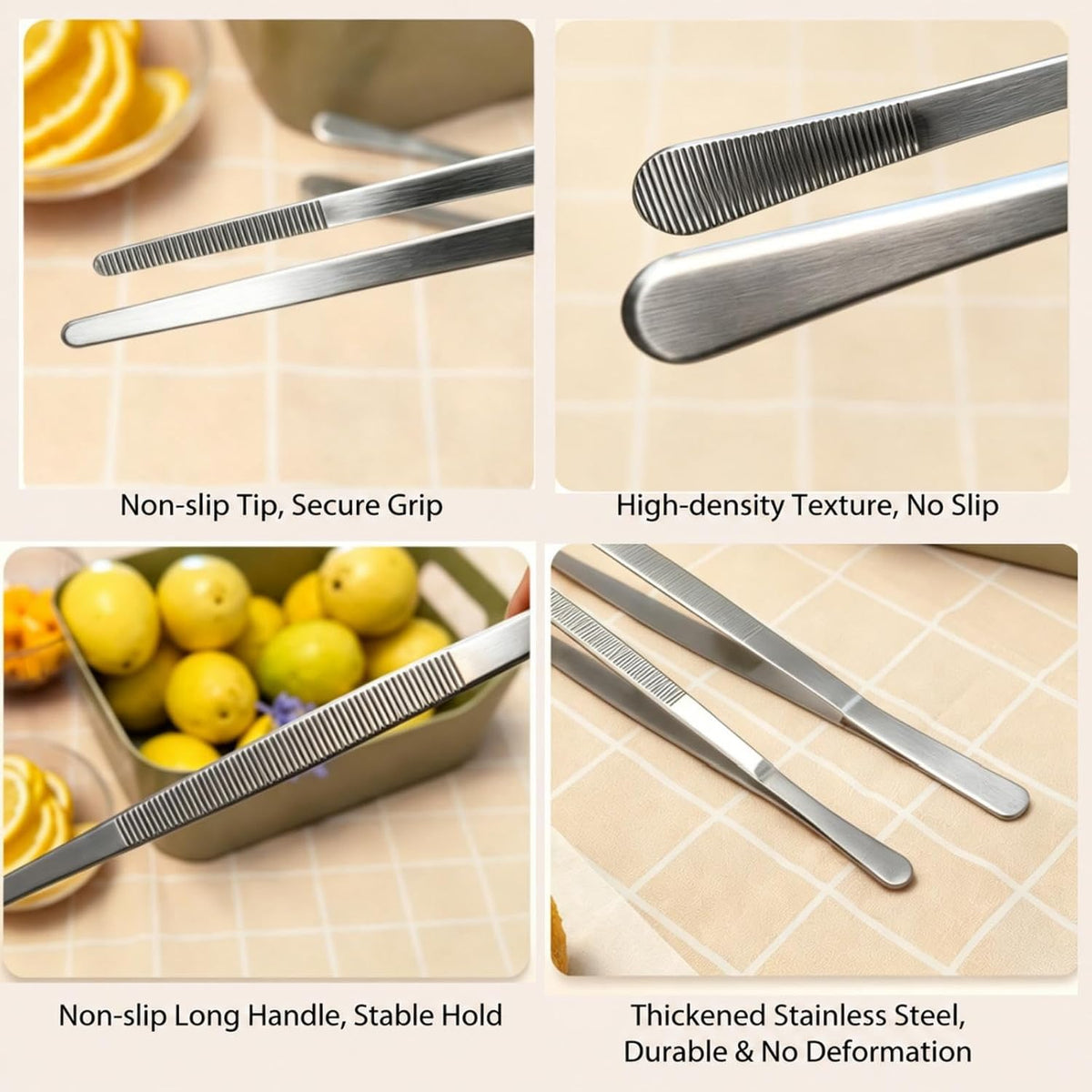 4-Piece Kitchen Tweezers, Long & Mini Precision Cooking Tongs
