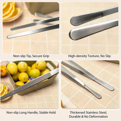 4-Piece Kitchen Tweezers, Long & Mini Precision Cooking Tongs