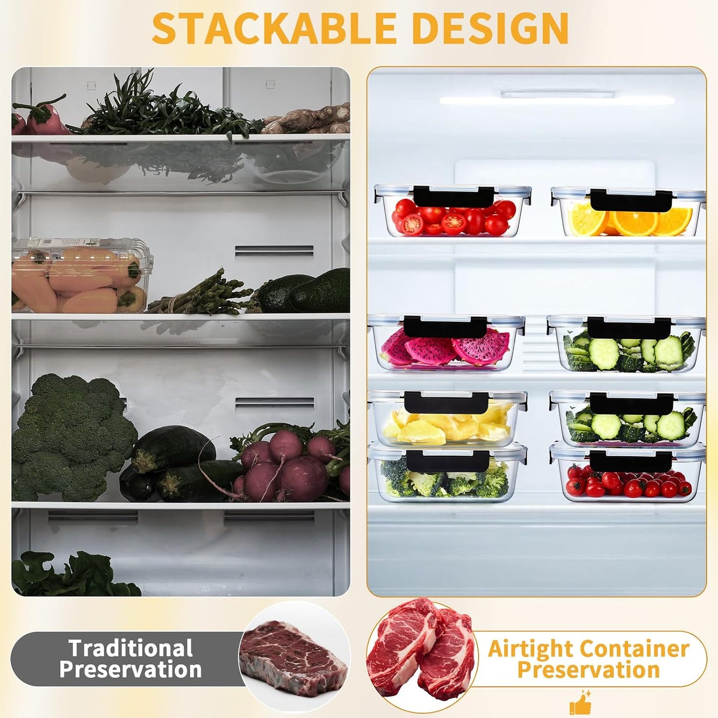 6 Pack Glass Food Storage Containers with Lids, 36 OZ Meal Prep Containers for Lunch, 4.5 Cup Airtight Glass Lunch Containers Set, Microwave, Oven, Freezer & Dishwasher Safe, BPA-Free