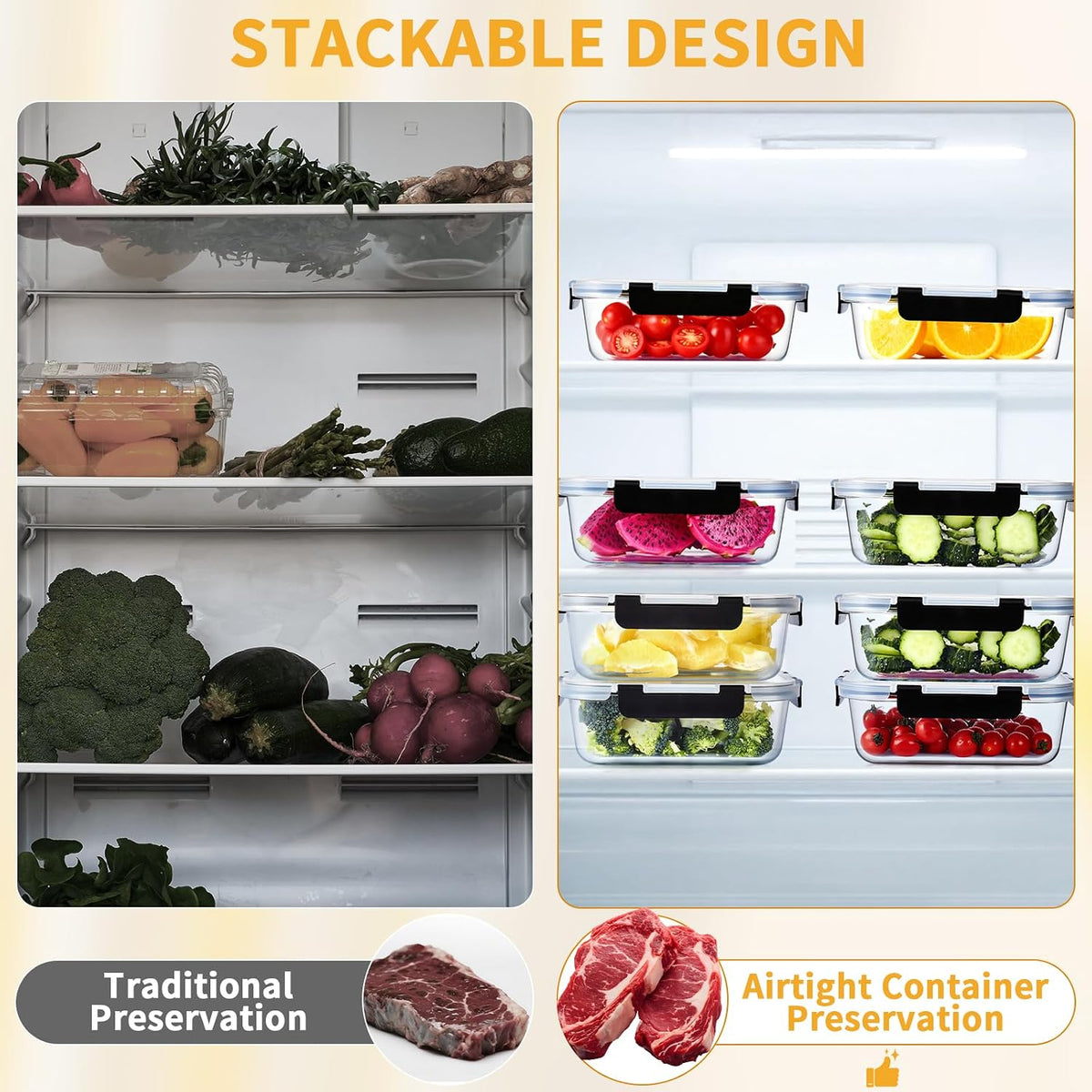 6 Pack Glass Food Storage Containers with Lids, 36 OZ Meal Prep Containers for Lunch, 4.5 Cup Airtight Glass Lunch Containers Set, Microwave, Oven, Freezer & Dishwasher Safe, BPA-Free