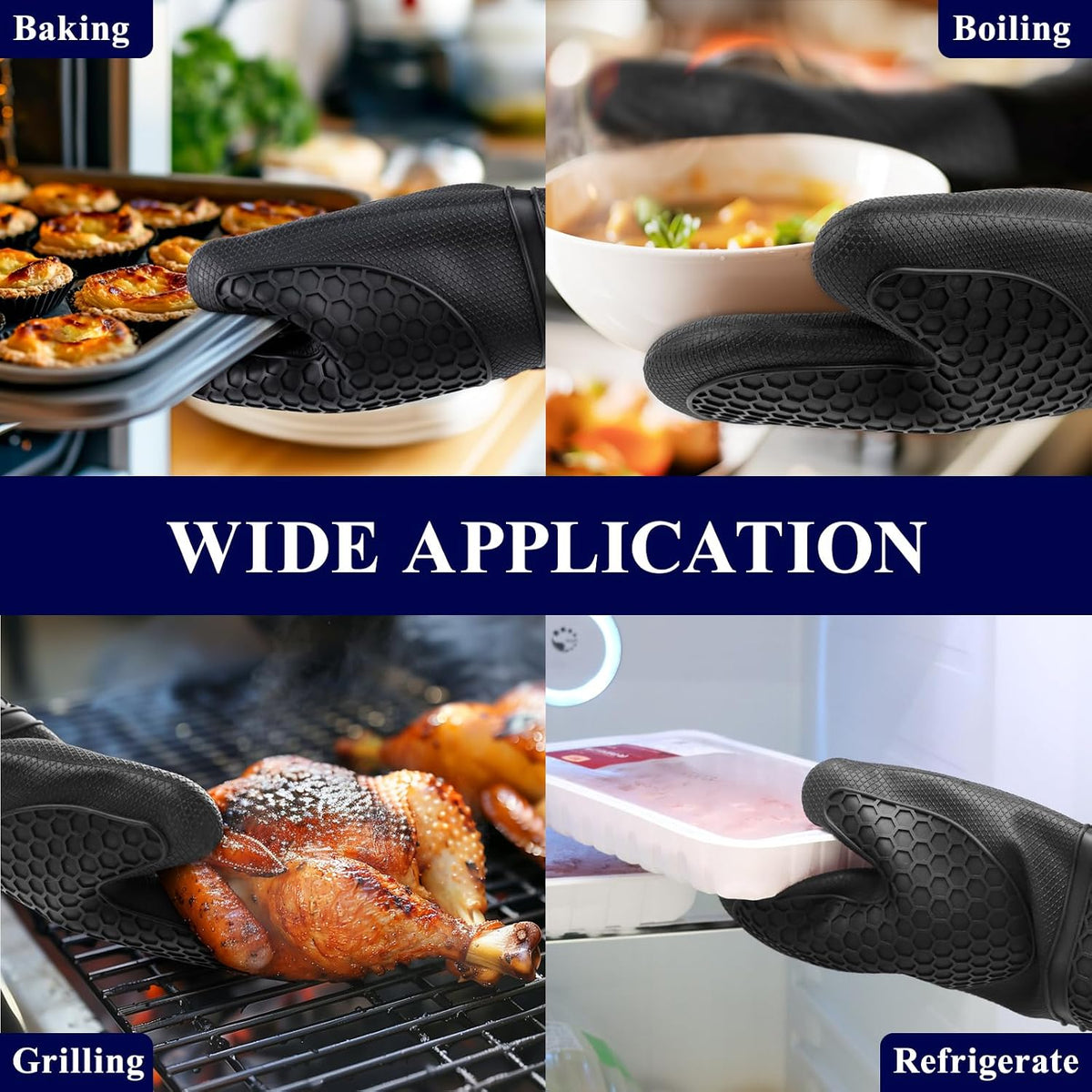 Kitsure Silicone Oven Mitts, Kitchen Gadgets, Apartment Essentials, Black