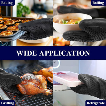 Kitsure Silicone Oven Mitts, Kitchen Gadgets, Apartment Essentials, Black