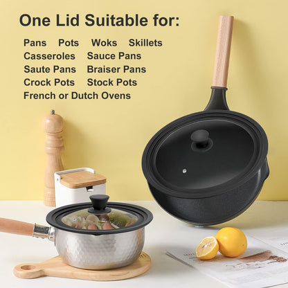 Universal Lid for Pots, Pans and Skillets - Tempered Glass Lid with Heat Resistant Silicone Rim Fits 10" - 12" Diameter Cookware, Replacement Lid for Frying Pan and Cast Iron Skillet(10"11"12")
