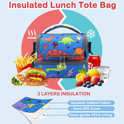 FlowFly Kids Double Decker Cooler Insulated Lunch Bag Large Tote for Boys, Girls, Men, Women, With Adjustable Strap, Unicorn