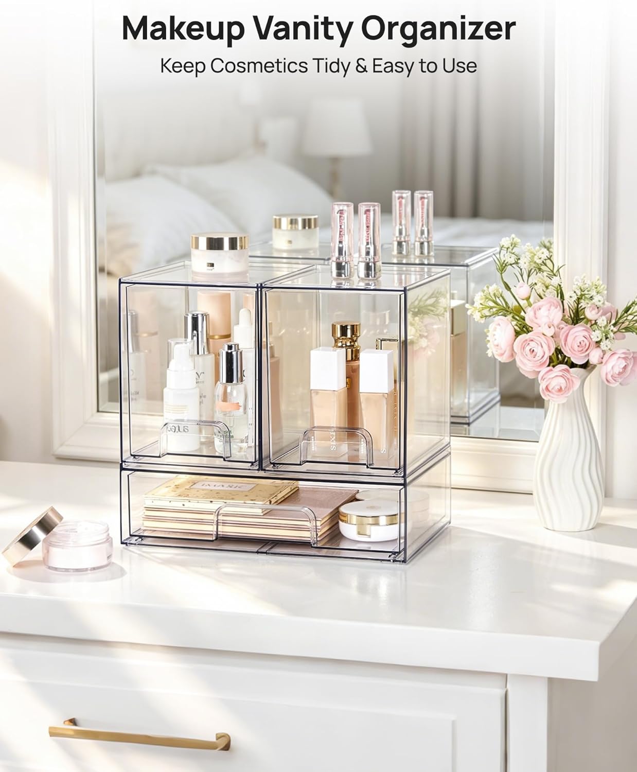 Vtopmart Stackable Storage Drawers Set of 5, Clear Plastic Organizer Bins for Baby Bottle, Beauty Supplies Storage, Ideal for Kichen Countertop, Vanity, Bathroom, Cabinet, Pantry Organization