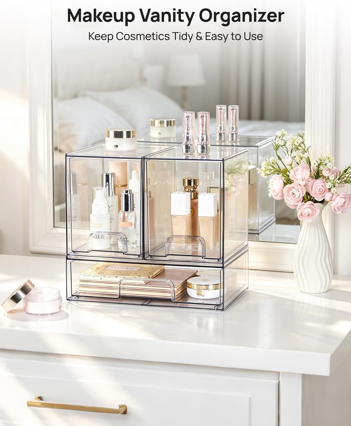 Vtopmart Stackable Storage Drawers Set of 5, Clear Plastic Organizer Bins for Baby Bottle, Beauty Supplies Storage, Ideal for Kichen Countertop, Vanity, Bathroom, Cabinet, Pantry Organization