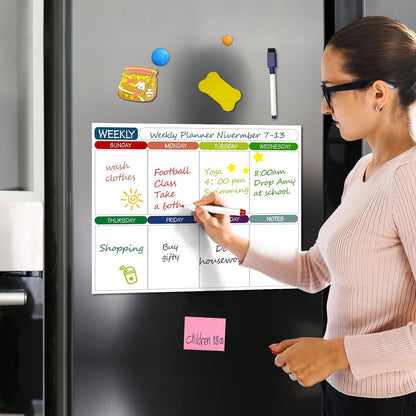 2Pcs Magnetic Calendar Whiteboard for Fridge, 11" x 14" Weekly Digital Calendar Daily Schedule Planner Organizer for Home School Office Refrigerator with 6 Markers and 1 Eraser