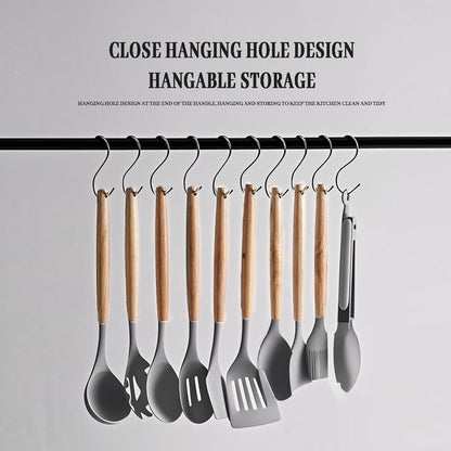 Silicone Cooking Utensils Set For Kitchen, Spoons Spatula Spatulas Accessories, Baking Heat Resistant Cookware De Home, Rubber New Apartment Decor, Plastic Nonstick Turner Tool (black)