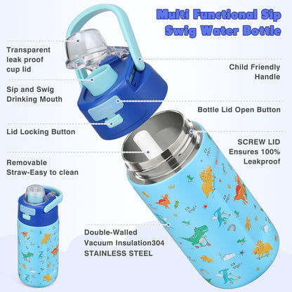 Bento Lunch Box for Kids with 7oz Soup Thermo,Insulated Stainless Steel Kids Water Bottle with Straw and Insulated Lunch Bag,Leak-Proof Lunch Food Container with Ice Pack for School (Purple-Mermaid)