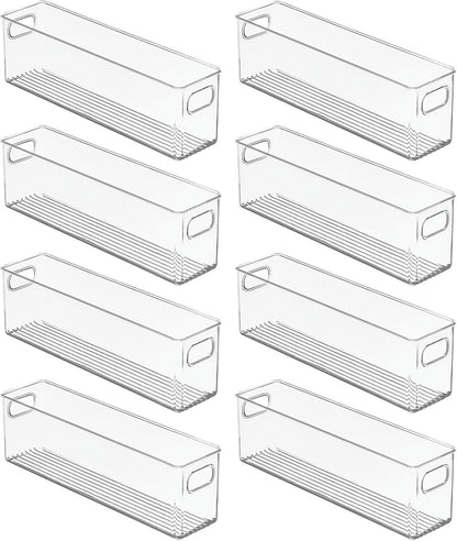 mDesign Plastic Bathroom Storage Container Bins w/ Handles - Closet, Cabinet, Vanity, Cupboard Shelf Organization, Hair Tools Accessory Organizer - Ligne Collection; Clear, ‎5x3.75x16 (Pack of 8)