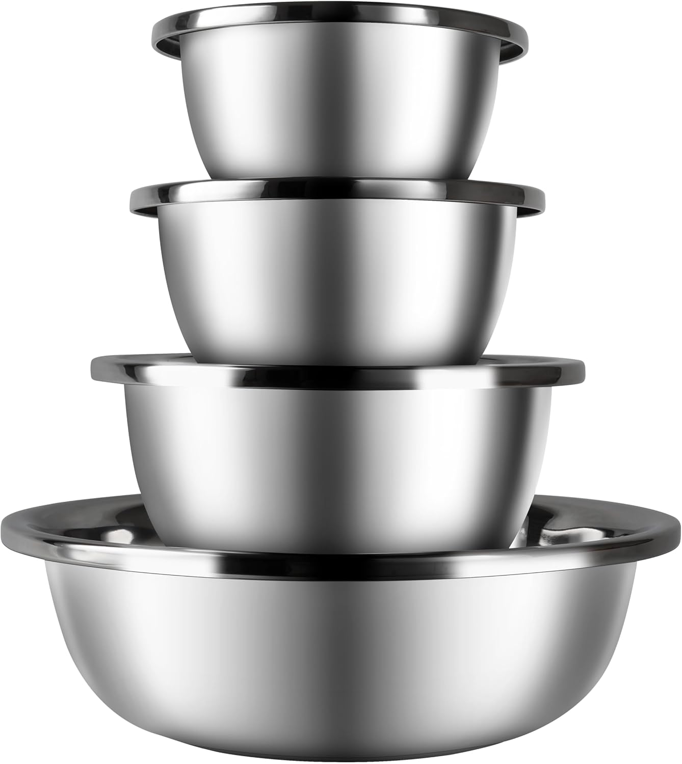 Mixing Bowls Set of 3 Stainless Steel, 7.9″ 10.2″ 14.2″ Metal Bowls for Baking Dough Salad Kitchen
