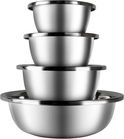 Mixing Bowls Set of 3 Stainless Steel, 7.9″ 10.2″ 14.2″ Metal Bowls for Baking Dough Salad Kitchen