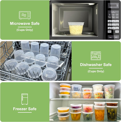 Dipoo 60 Sets (120-Piece) Deli Containers with Lids, 32/16/8 oz X 20 Set Each, Leak-Proof & BPA Free Airtight Takeout Plastic Food Storage Containers for Soup, Freezer/Microwave/Dishwasher Safe