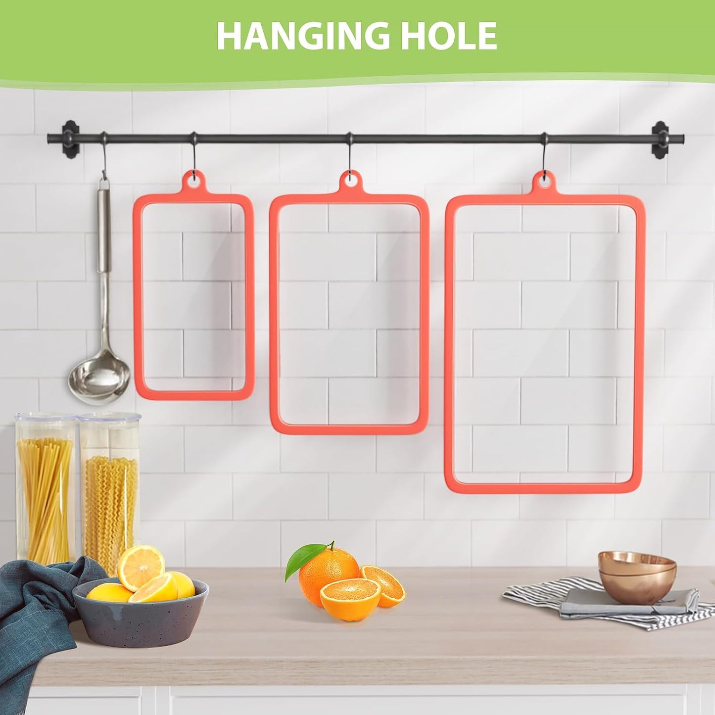 Freshmage 2Pcs Tempered Glass Cutting Boards for Kitchen, Glass Cutting Board Set (15"x10" & 12"x8") with Non-Slip Silicone Edges and Hanging Hole, Clear Cutting Board for Countertop & Chopping