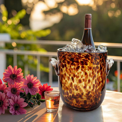 Remerry 1 Pcs Tortoise Pattern Ice Bucket Glass 6.6 Inch Diameter Chiller Beverage Tub Cocktail Home Bar Accessories, Wine, Beer Ice Bucket for Drinks and Parties, Champagne Drink Cooler