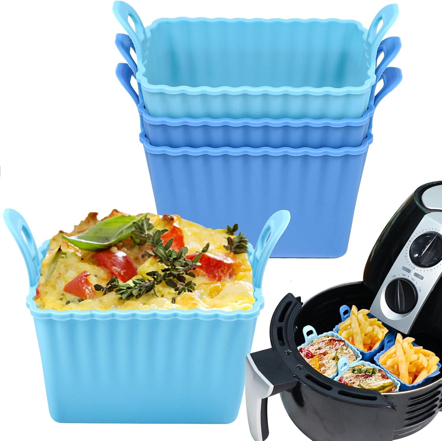 Koluti Nonstick Silicone Muffin Baking Cups Pack of 12, Reusable Cupcake Molds with Double Handle, BPA Free, Mini Round Air Fryer Cupcakes Liner, 3 Colors