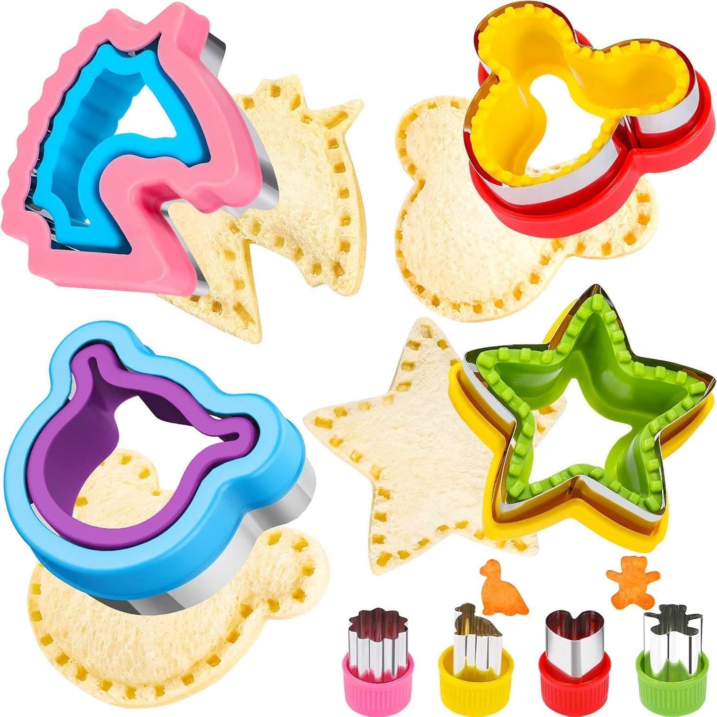 32PCS Sandwich Cutter and Sealer Set Sandwich Cutter for Kids, Vegetable Fruit Cutter Shapes with Food Picks for Kids School Lunch Bento Box Accessories Cookie Cutters