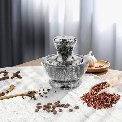 Mortar and Pestle Set, Marble Grinder for Pills Herbs Spices, 4", 1/2 Cup