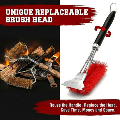 KITCHEN PERFECTION GrillSaver - Safe BBQ Grill Brush for Outdoor Grill with Replaceable Cleaning Head -Heavy-Duty Grill Cleaner with Scraper for All Grates +2 Bonuses -Best Grilling Gifts for Men